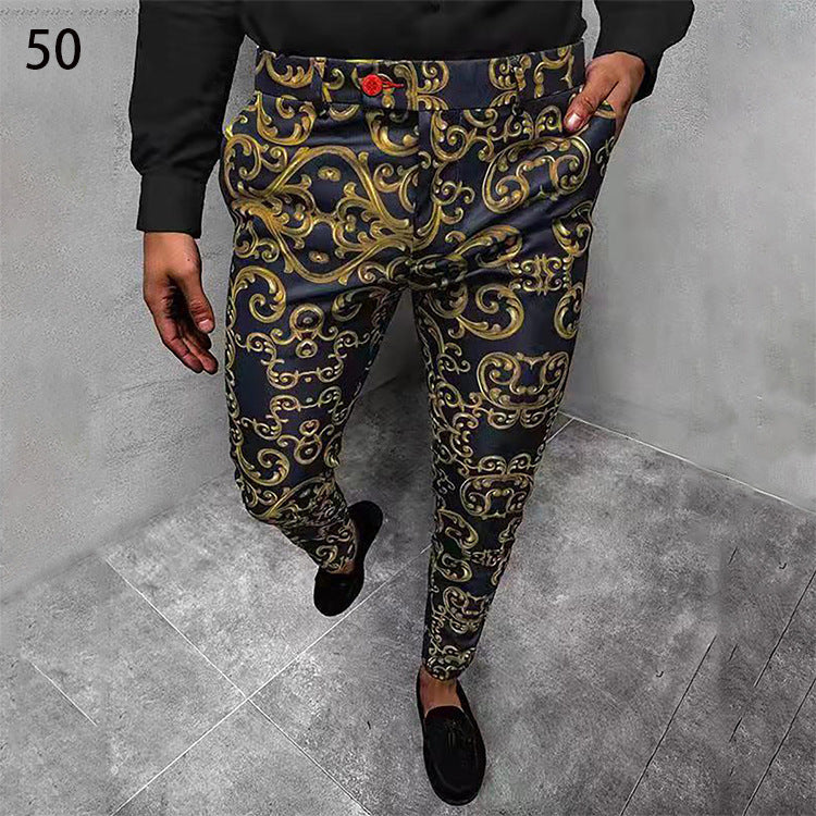 Printed Men's Slim Fit Fashion Casual Suit Pants Length