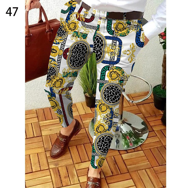 Printed Men's Slim Fit Fashion Casual Suit Pants Length